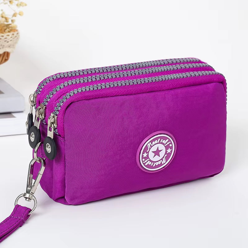 Thickened Three-Layer Long Zipper Pocket Purse Women'S Handbag Wrist Mobile Phone Bag Cute Washable Cloth