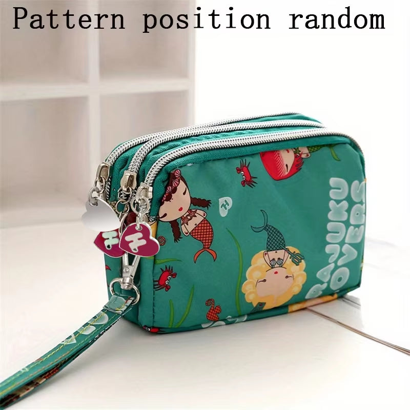 Thickened Three-Layer Long Zipper Pocket Purse Women'S Handbag Wrist Mobile Phone Bag Cute Washable Cloth