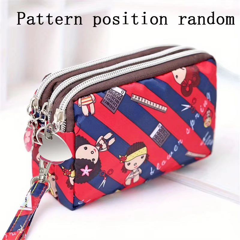 Thickened Three-Layer Long Zipper Pocket Purse Women'S Handbag Wrist Mobile Phone Bag Cute Washable Cloth