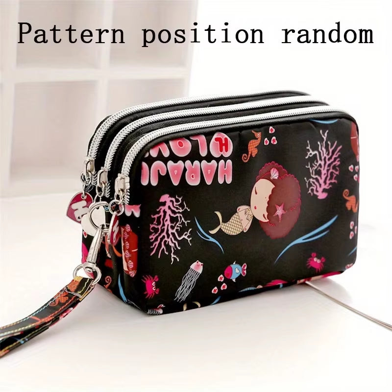 Thickened Three-Layer Long Zipper Pocket Purse Women'S Handbag Wrist Mobile Phone Bag Cute Washable Cloth