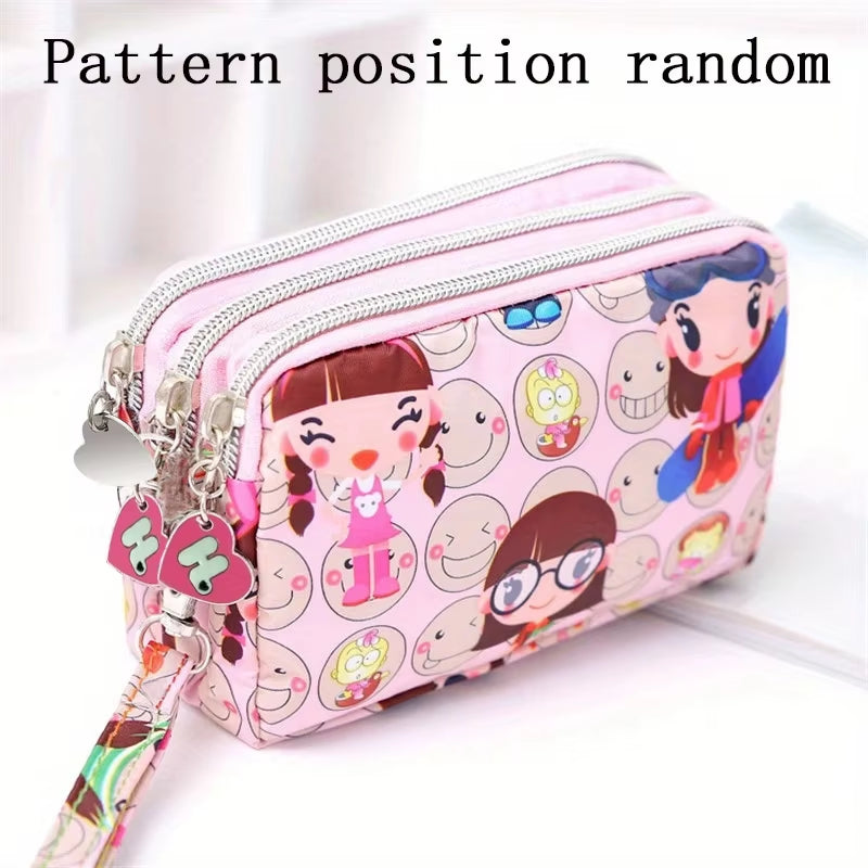 Thickened Three-Layer Long Zipper Pocket Purse Women'S Handbag Wrist Mobile Phone Bag Cute Washable Cloth