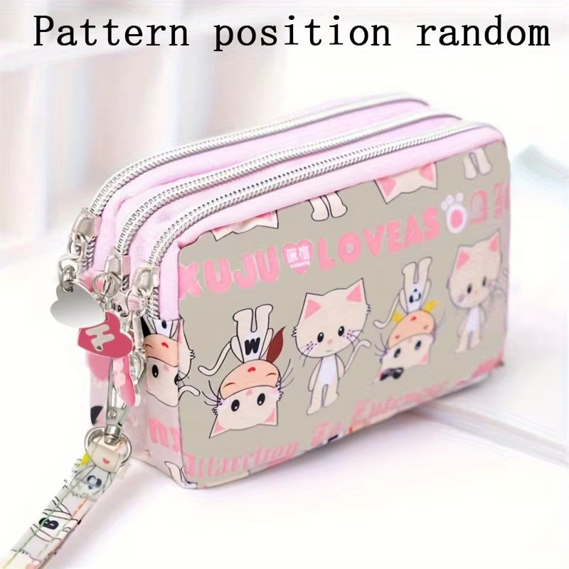 Thickened Three-Layer Long Zipper Pocket Purse Women'S Handbag Wrist Mobile Phone Bag Cute Washable Cloth