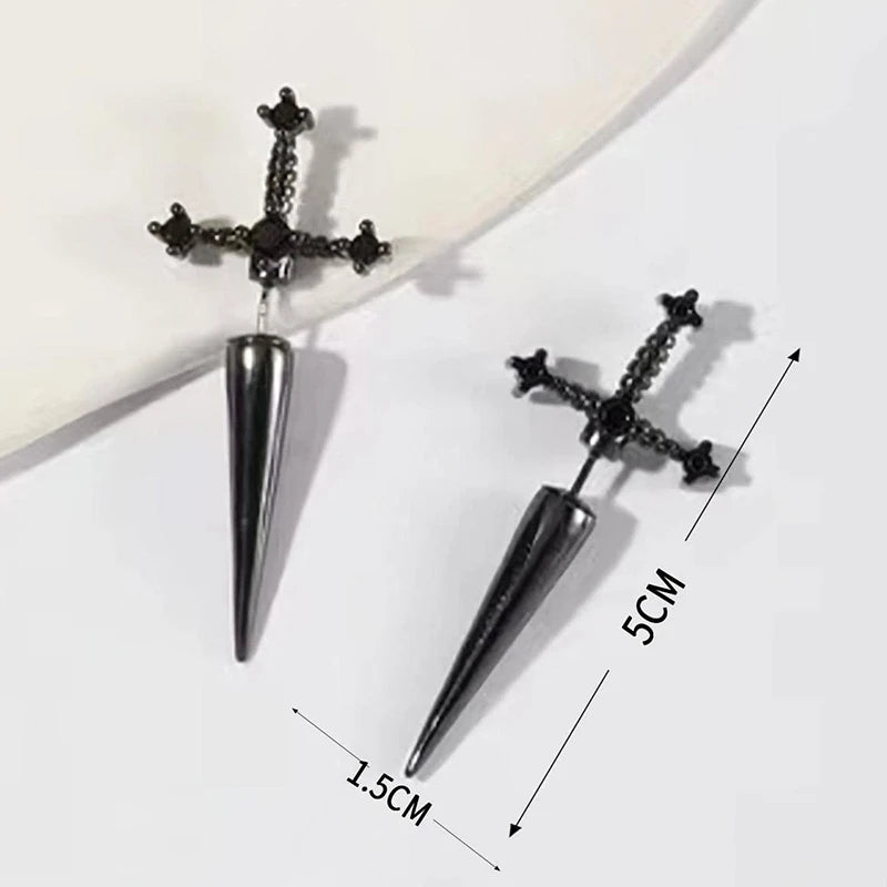Hip Hop Cross Sword Stud Earrings For Women Simple Jewelery