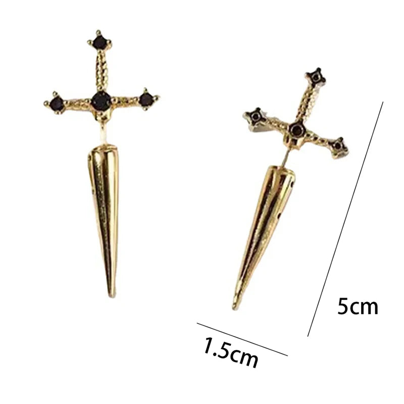Hip Hop Cross Sword Stud Earrings For Women Simple Jewelery