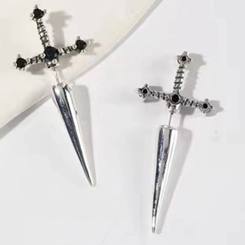 Hip Hop Cross Sword Stud Earrings For Women Simple Jewelery