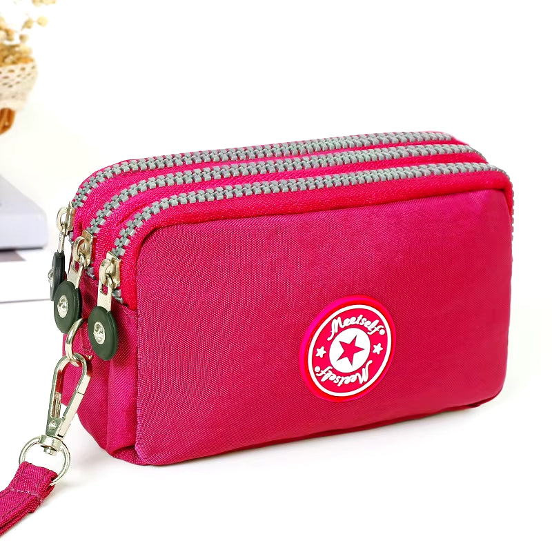 Thickened Three-Layer Long Zipper Pocket Purse Women'S Handbag Wrist Mobile Phone Bag Cute Washable Cloth