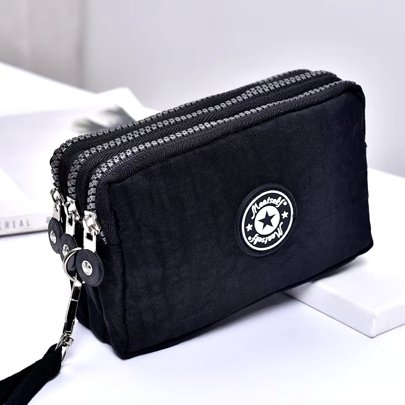 Thickened Three-Layer Long Zipper Pocket Purse Women'S Handbag Wrist Mobile Phone Bag Cute Washable Cloth