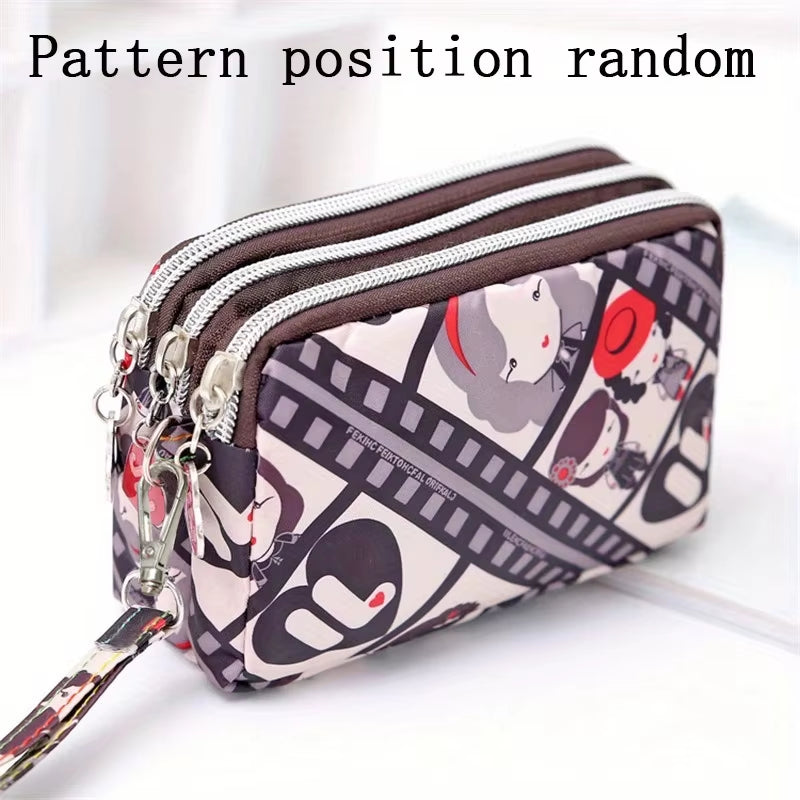 Thickened Three-Layer Long Zipper Pocket Purse Women'S Handbag Wrist Mobile Phone Bag Cute Washable Cloth