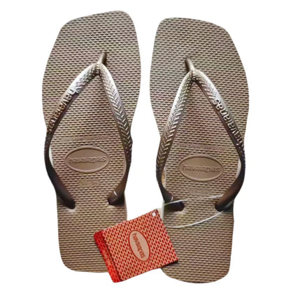 Summer 2025 New Women's Square Toe Flip Flops Outdoor Beach Sandals Luxury Women's Casual Slippers Size 35-42 Women's Shoes