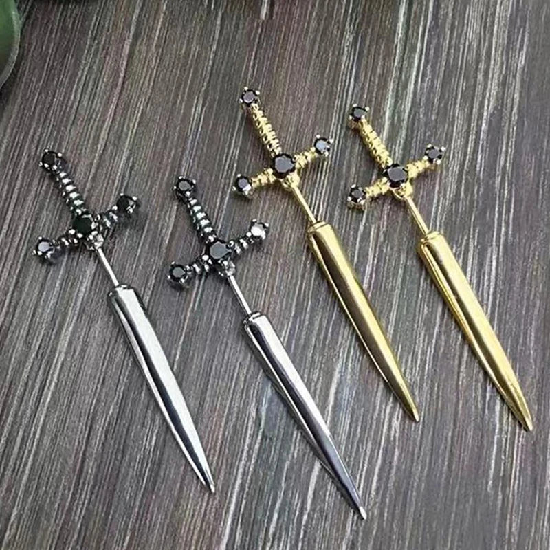 Hip Hop Cross Sword Stud Earrings For Women Simple Jewelery