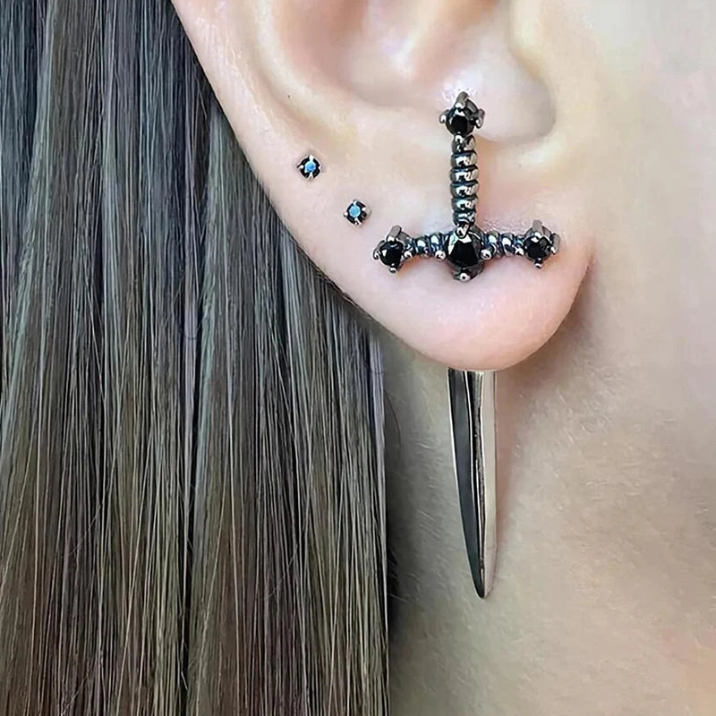 Hip Hop Cross Sword Stud Earrings For Women Simple Jewelery