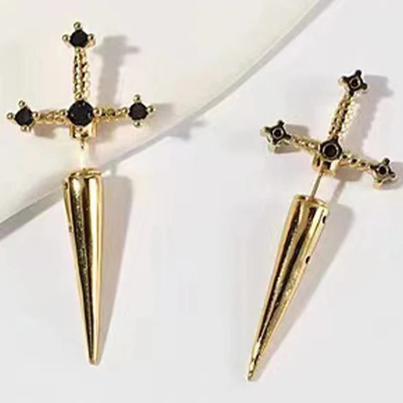Hip Hop Cross Sword Stud Earrings For Women Simple Jewelery